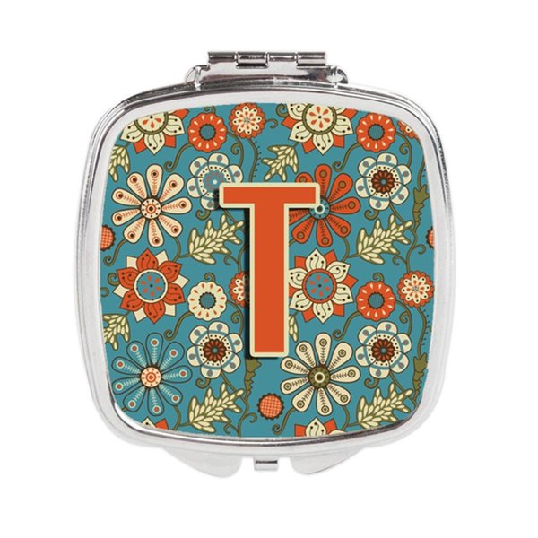 Carolines Treasures Letter T Flowers Retro Blue Compact Mirror CJ2012-TSCM